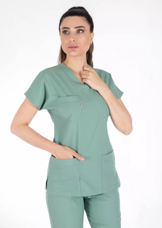Çağla Yeşili Likralı Kalın Scrubs Flex Doktor Hemşire Forması Takımı