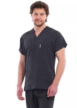 Erkek Antrasit Likralı Kalın Scrubs Doktor Forması Takımı