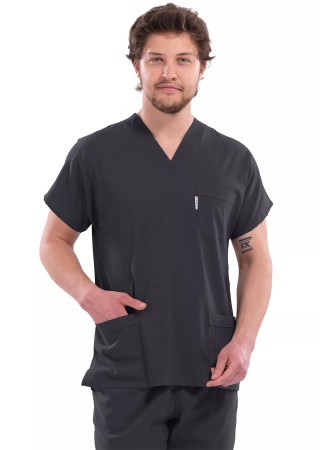 Erkek Antrasit Likralı Kalın Scrubs Doktor Forması Takımı