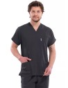 Erkek Antrasit Likralı Kalın Scrubs Doktor Forması Takımı