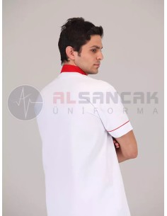 Kırmızı Biyeli Beyaz Aşçı Ceketi 2