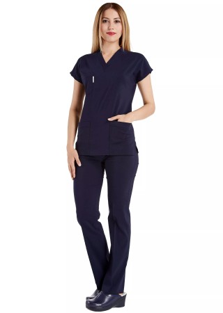 Lacivert Likralı İnce Scrubs Flex Doktor Hemşire Forması Takımı