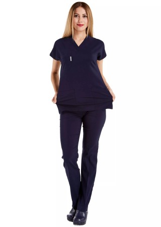 Lacivert Likralı İnce Scrubs Flex Doktor Hemşire Forması Takımı