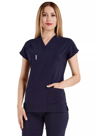 Lacivert Likralı İnce Scrubs Flex Doktor Hemşire Forması Takımı