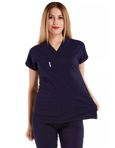 Lacivert Likralı İnce Scrubs Flex Doktor Hemşire Forması Takımı