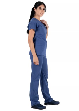 Fırtına Mavi Likralı İnce Scrubs Flex Doktor Hemşire Forması Takımı