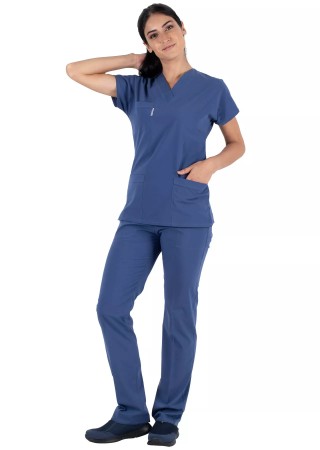 Fırtına Mavi Likralı İnce Scrubs Flex Doktor Hemşire Forması Takımı