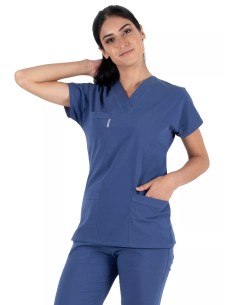 Fırtına Mavi Likralı İnce Scrubs Flex Doktor Hemşire Forması Takımı