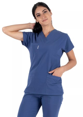 Fırtına Mavi Likralı İnce Scrubs Flex Doktor Hemşire Forması Takımı