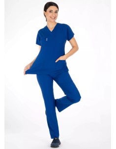 Saks Mavi Likralı İnce Scrubs Flex Doktor Hemşire Forması Takımı 2