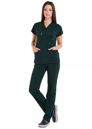 Ördekbaşı Yeşili Likralı İnce Scrubs Flex Doktor Hemşire Forması Takımı