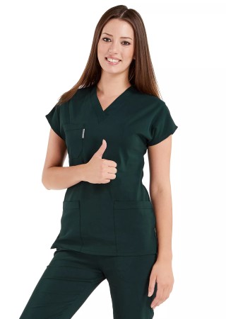 Ördekbaşı Yeşili Likralı İnce Scrubs Flex Doktor Hemşire Forması Takımı
