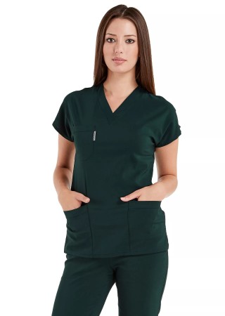 Ördekbaşı Yeşili Likralı İnce Scrubs Flex Doktor Hemşire Forması Takımı