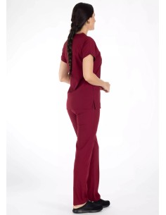 Bordo Likralı İnce Scrubs Flex Doktor Hemşire Forması Takımı 2