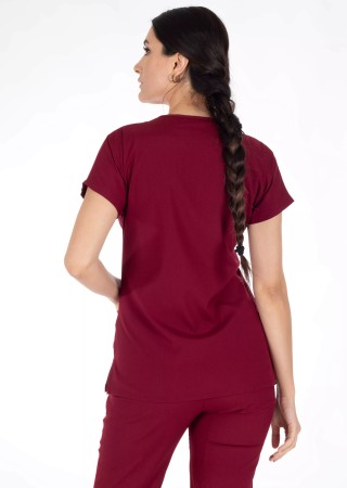 Bordo Likralı İnce Scrubs Flex Doktor Hemşire Forması Takımı