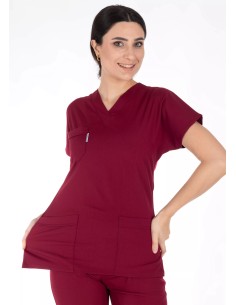 Bordo Likralı İnce Scrubs Flex Doktor Hemşire Forması Takımı
