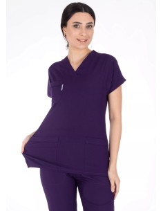 Koyu Mor Likralı İnce Scrubs Flex Doktor Hemşire Forması Takımı