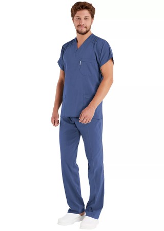 Erkek Fırtına Mavi Likralı İnce Scrubs Doktor Forması Takımı