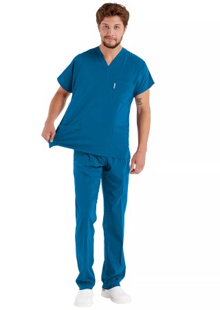 Erkek Petrol Yeşili Likralı İnce Scrubs Doktor Forması Takımı