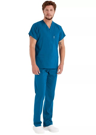 Erkek Petrol Yeşili Likralı İnce Scrubs Doktor Forması Takımı