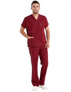 Erkek Bordo Likralı İnce Scrubs Doktor Forması Takımı 2