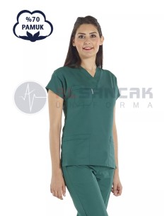 Cerrahi Yeşil Pamuklu Scrubs Doktor ve Hemşire Forması