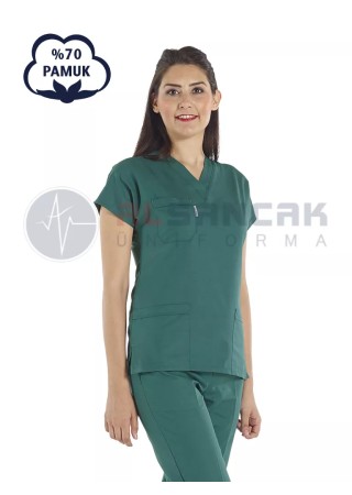 Cerrahi Yeşil Pamuklu Scrubs Doktor ve Hemşire Forması