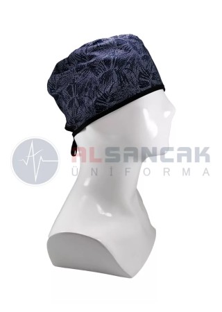 Lacivert Yaprak Desenli Bone