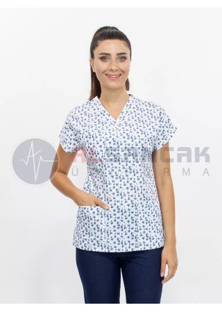 Kadın Ruba Desenli Doktor ve Hemşire Forması Üstü
