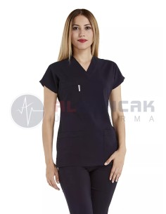 Kadın Lacivert Yarasa Kol Alpaka Doktor ve Hemşire Forması Takımı