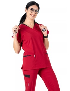 Twin Flex Kırmızı Likralı Hemşire Forması