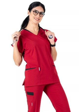 Twin Flex Kırmızı Likralı Hemşire Forması