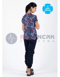 Scrubs Flex Tiny House Desenli Doktor ve Hemşire Forması Üstü 2